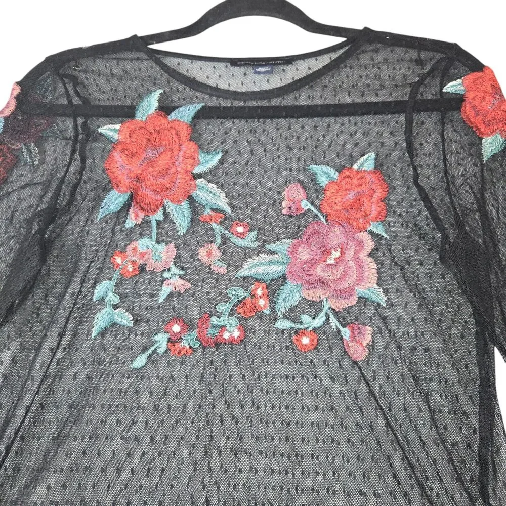 American Eagle Womens Small‎ Top Sheer Floral Embroidered Romantic Goth Cover Up